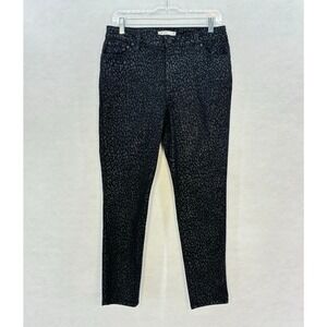 Nine West Animal Print Glitter Skinny Jeans Black Gray Casual edgy punk Size 12